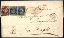 Cover 1852, Brief Vom 31.1.1852 Von Paris Nach Napoli, Frankiert Mit 1 Fr. Dunkelkarmin Und Einem Waagrechten Paar 25 C. - Autres & Non Classés