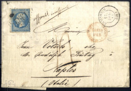 Cover 1861, Brief Vom 12.12.1864 Von Ensisheim (Haut-Rhin) Nach Neapel, Unzureichend Frankiert Mit Napoleon 20 C. Blau G - Autres & Non Classés