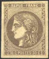 * 1870, Ceres "Bordeaux- Ausgabe", 30C Braun, Ungezähnt Mit Falzresten, Mi. 42a - Autres & Non Classés