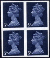 ** 1968, 5 D. Queen Elizabeth Royal Blue In Imperforate Block Of Four, MNH, Very Fine (SG 735, Mi. 457U) - Autres & Non Classés