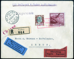 Cover 1930, Reko-Express-Luftpostbrief Von Vaduz Nach St. Gallen Frankiert Mit 1 Franken (Mi. 113) Und 15 Rappen (Mi. 69 - Autres & Non Classés