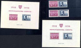 ** 1939, 20 Jahre Republik, Block Gezähnt Und Ungezähnt Mit Jeweiligen Marken, Postfrisch, Mi. 427-428 U+, Bl 1 A+B - Lituanie