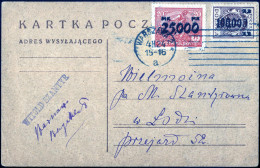Cover 1924, Inflationsperiode 1.2.-8.2.1924, Postkarte Vom 4.2.1924 Von Warschau Nach Lodz, Frankiert Mit 25.000 M Auf 2 - Autres & Non Classés