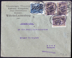 Cover 1924, Inflationsperiode 1.3.-15.3.1924, Brief Vom 15.3.1924 Von Kattowitz Nach Graz, Frankiert Mit 3 Stück 10.000M - Autres & Non Classés