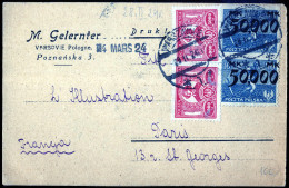 Cover 1924, Inflationsperiode 16.2.-29.2.1924, Vorgedruckte Postkarte Vom 29.2.1924 Von Warschau Nach Paris, Frankiert M - Autres & Non Classés
