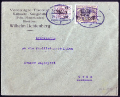 Cover 1924, Inflationsperiode 16.3.-31.3.1924, Brief Vom 26.3.1924 Von Katztowitz Nach Graz, Frankiertbmit 10.000 M Auf  - Autres & Non Classés
