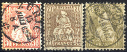 O 1862, Sitzende Helvetia 30, 60 Rappen Und 1 Franc, Gestempelt, Die Beiden Ersten Werte Signiert Caffaz, Mi. 25+27-28 / - Autres & Non Classés