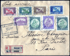 Cover 1924, Eingeschrieberner Flugpostbrief Von Budapest-Paris Frankiert Mit Flugpost 100,500,1000,2000 Kr Vorderseitig  - Autres & Non Classés