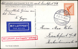 Cover 1929, Landungsfahrt Nach Frankfurt, Bordpostkarte Vom 10.11.1929 Nach Frankfurt Mit 50 Pf. Flugpost Frankiert, Rot - Poste Aérienne & Zeppelin