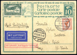 Cover 1929, Schweizfahrt, Helvetische Karte 10 Rp. Mit Zusatzfrankatur 50 Pf. Flugpost Vom 7.10.1929 Nach Zürich, Stempe - Poste Aérienne & Zeppelin