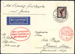 Cover 1930, Landungsfahrt Nach Genf, Karte Von Friedrichshafen 14.9.1930 Nach Herisau Mit 1 Mark Flugpost Frankiert, Rot - Poste Aérienne & Zeppelin