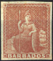 * 1852/58, Sitzende Britannia Ohne Wertangabe, 4 P Braunrosa Auf Bläulichem Papier, Ungezähnt Ohne Wz., Ungebraucht, SG  - Barbades (...-1966)