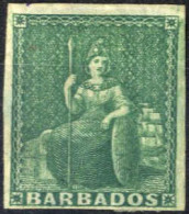 * 1852/58, Sitzende Britannia Ohne Wertangabe, ½ P Dunkelgrün Auf Bläulichem Papier, Ungezähnt Ohne Wz., Ungebraucht, SG - Barbades (...-1966)