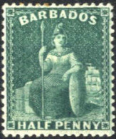 * 1860/70, Sitzende Britannia, ½ P Grün, Gez. 14½-15½ Wz. 1, Ungebraucht, SG 58 Mi. 11 BC - Barbades (...-1966)