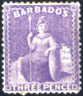 * 1875/78, Sitzende Britannia, 3 P Violett, Gez. 14 Wz. 3, Ungebraucht, SG 75 Mi. 27 C - Barbades (...-1966)
