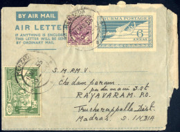 Cover 1955, Flugpostganzsachenbrief 6 A. Aus Henzada Am 11.3. Nach Rayavaram (Indien) Zufrankiert Mit 2 + 10 P., Mi. 141 - Kampuchea