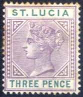 * 1886/98, Königin Viktoria, 3 P Lila/grün, Platte I Wz. 3 Ungebraucht, Rostflecken In Der Zähnung Oben Und Links, SG 40 - St.Lucia (...-1978)