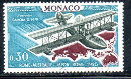 MONACO 1964 FIRST AIRPLANE RALLY RALLYE OF MONTE CARLO SAVOIA S-16 HYDROPLANE 30c USED USATO OBLITERE' - Used Stamps