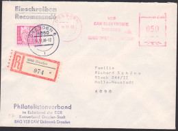 Dresden AFS =050= VEB EAW Elektronik 14.11.88 R-Brief Mit Zusatzfrankatur 20 Pfg. - Portogenau - - Machines à Affranchir (EMA)