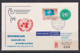 Nations Unies Genève FDC 1970 Swissair Vol Genève Kinshasa Drapeau - FDC