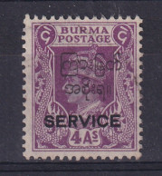 Burma: 1947   Official - Interim Burmese Govt 'Service' OVPT - KGVI   SG O48   4a    Used - Burma (...-1947)