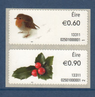 EIRE Irlande, **, Yv D 51, 52, Mi AT 50, 52, SG 47 A, Vignettes Adhésives De Distributeur, Rouge-gorge, Houx, Noël 2013, - Vignettes D'affranchissement (Frama)