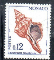 MONACO 1964 SEA SHELLS COQUILLAGE  FASCIOLARIA TRAPEZIUM SHELL 12c USED USATO OBLITERE' - Gebraucht