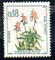 MONACO 1964 FLORA FLORE PLANTS FLOWERS ALOE CILIARIS 18c USED USATO OBLITERE' - Oblitérés