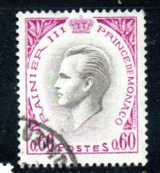 MONACO 1964 PRINCE RAINIER III 60c USED USATO OBLITERE' - Usados