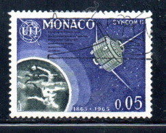 MONACO 1965 ITU UIT EMBLEM AND SYNCOM II AND EARTH 5c USED USATO OBLITERE' - Used Stamps