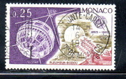 MONACO 1965 ITU UIT EMBLEM AND TELSTAR AND PLEUMEUR-BODOU RELAY STATION 25c USED USATO OBLITERE' - Used Stamps