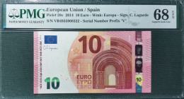 10 EURO SPAIN 2014 LAGARDE V012A1 VB SC FDS UNC. PMG 68 EPQ PERFECT - 10 Euro