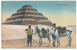 EGY 2 - 4114 SAKKARAH, EGYPT, The Pyramide, Two Men And The Donkeys - Old Postcard - Unused - Pyramids