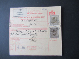 Jugoslawien 1927 Paketkarte Stempel Und Zettel Bajmok Violetter Stempel Rückseitig Nach Niche / Nis - Lettres & Documents