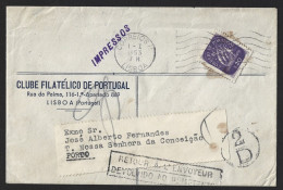 Carta Stamp Caravela Devolvida Remetente (2D), Obliteração  1953.  Verso Marca Dia 2º Sector. Caravela Stamp Returned To - Covers & Documents