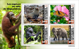 Djibouti 2023, Animals In Danger, Gorilla, Elephant, Butterfly, Seal, 4val In BF - Gorilla