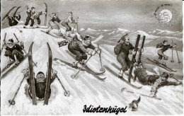 Skisport, Humor „Idiotenhügel“, SW-Fotografie 9 X 14 Cm - Sporten