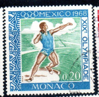 MONACO 1968 OLYMPIC GAMES OLIMPIQUE JEOUX MEXICO CITY SHOT PUT 20c USED USATO OBLITERE' - Gebruikt