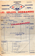 93 - AUBERVILLIERS- FACTURE CHARCUTERIE JAMBONS DN - DELICES NORMANDS -47 RUE SOLFERINO- 1953- LAGORCE NEXON - Alimentaire
