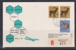 Suisse FDC 1969 Swissair Vol Zurich Nairobi Kenya 801-02 Faune Bouquetin Loutre - FDC