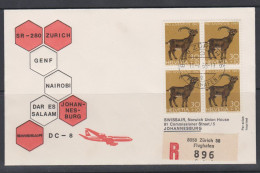 Suisse FDC 1968 Swissair Vol Zurich Johannesburg Afrique Du Sud 801 Faune Bouquetin - FDC