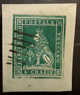TOSCANA TOSCANE, Italia 1857 LION  RÉIMPRESSION En Relief , 4 Cr Vert Double Annulation,  Grandes Marges,  TB - Toscana