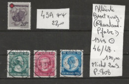 TIMBRE D ALLEMAGNE ALLIIERTE BESTZUNG (RHEINLAND-PFALZ( 1949 ) Nr 43A**MNH.46/48 OBLITEREES COTE 122.00  € - Gebraucht