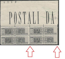Pacchi Postali 1946 Ruota I° Destra Alta Lire 4 ** MNH - Blocco Di 4 Margine Foglio Integrale  - Dentellatura Spostata - Postpaketten