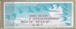 France Distributeurs 1997 Reçu De 6,00 F De 05/12/97 Impression Rouge - 1990 Type « Oiseaux De Jubert »