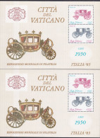 1985 Vaticano Vatican CARROZZE Esposizione Mondiale Filatelia CARRIAGES 2 Foglietti Di 2 Valori MNH** - Blocs & Feuillets