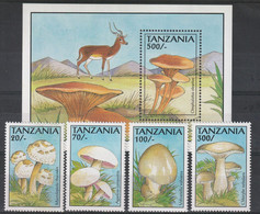 TANZANIE - N°1184/7+Bloc N°184 ** (1993) Champignons - Tanzanie (1964-...)