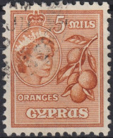 1955 Zypern (...-1960) ° Mi:CY 166, Sn:CY 170, Yt:CY 158, Queen Elizabeth II & Oranges - Cyprus (...-1960)