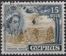 1955 Zypern (...-1960) ° Mi:CY 168a, Sn:CY 172, Yt:CY 160, Queen Elizabeth II & Troodos Forest - Cyprus (...-1960)