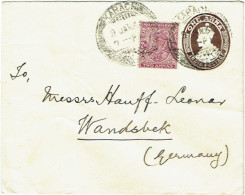 Enveloppe One Anna India Postage Avec Timbre Two Annas. Karachi To Wandsbek (Germany). - Covers